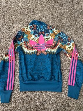 adidas Teal Track Jacket with Pink Trefoil & Stripes